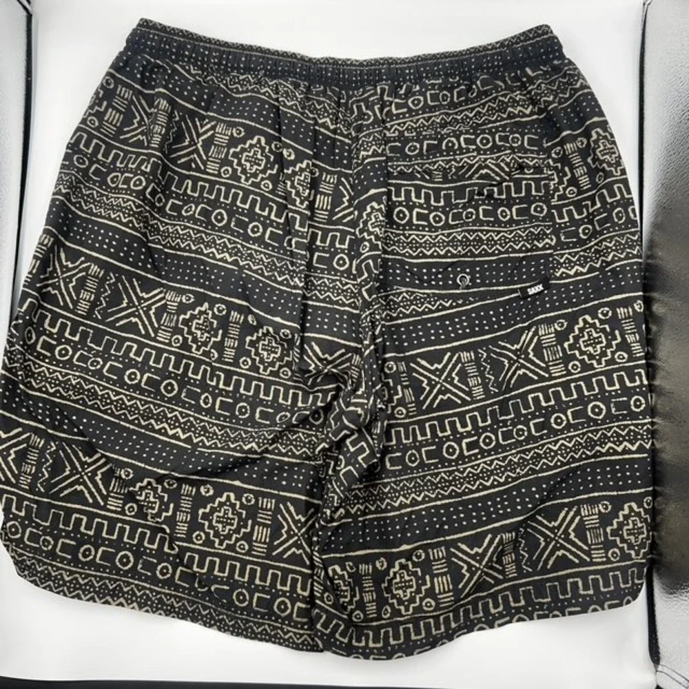 SAXX Men's Large Cannonball 2N1 Long Black Tribal Geometric Swim Shorts